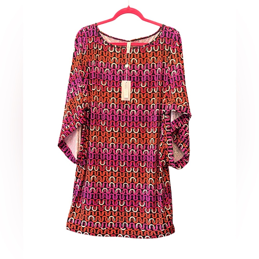 Trina Turk NWT Sz XL Bold Pink Purple & Black Raglan Sleeve Beach Cover-Up (695)